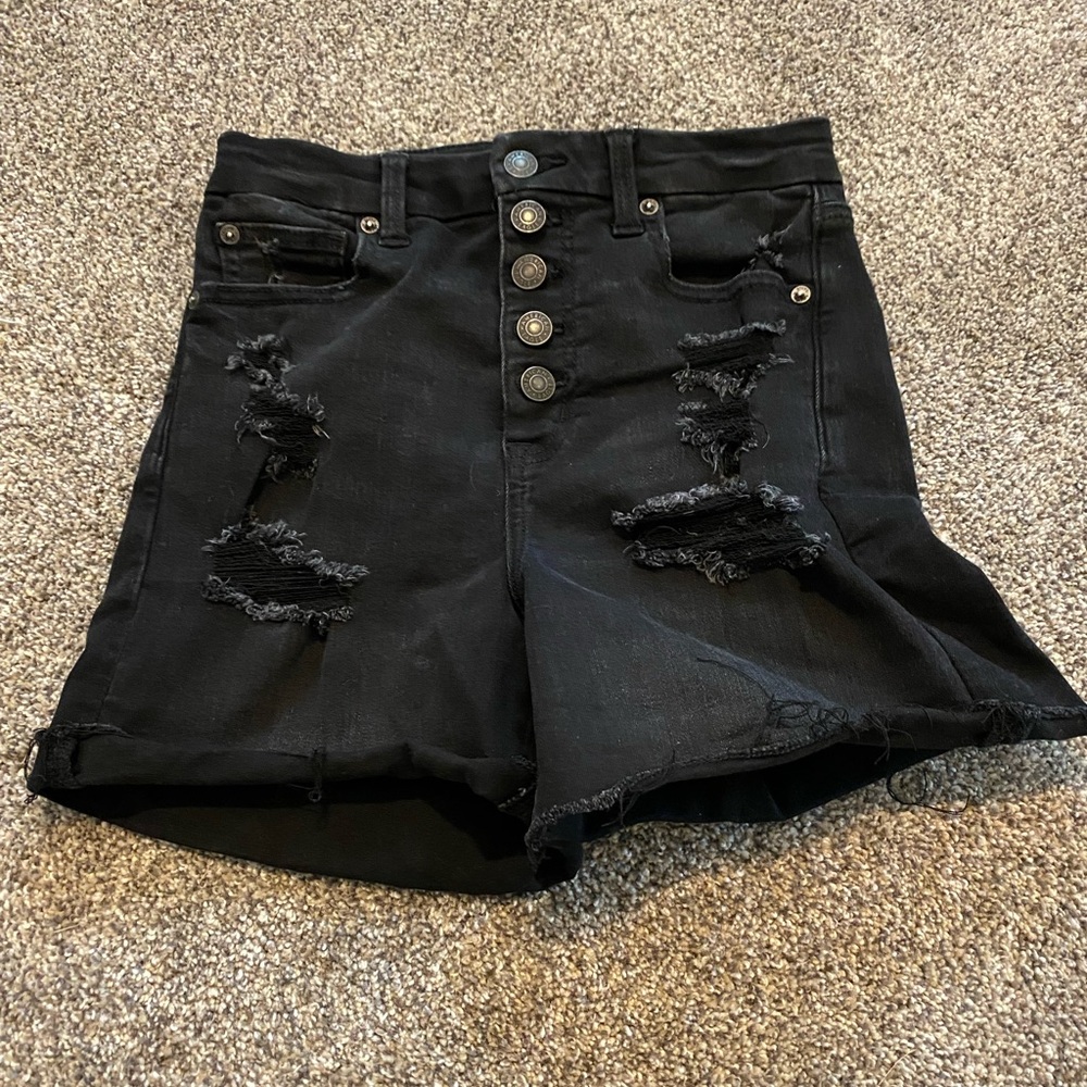 American Eagle Outfitters Black High Waist Distressed Shorts